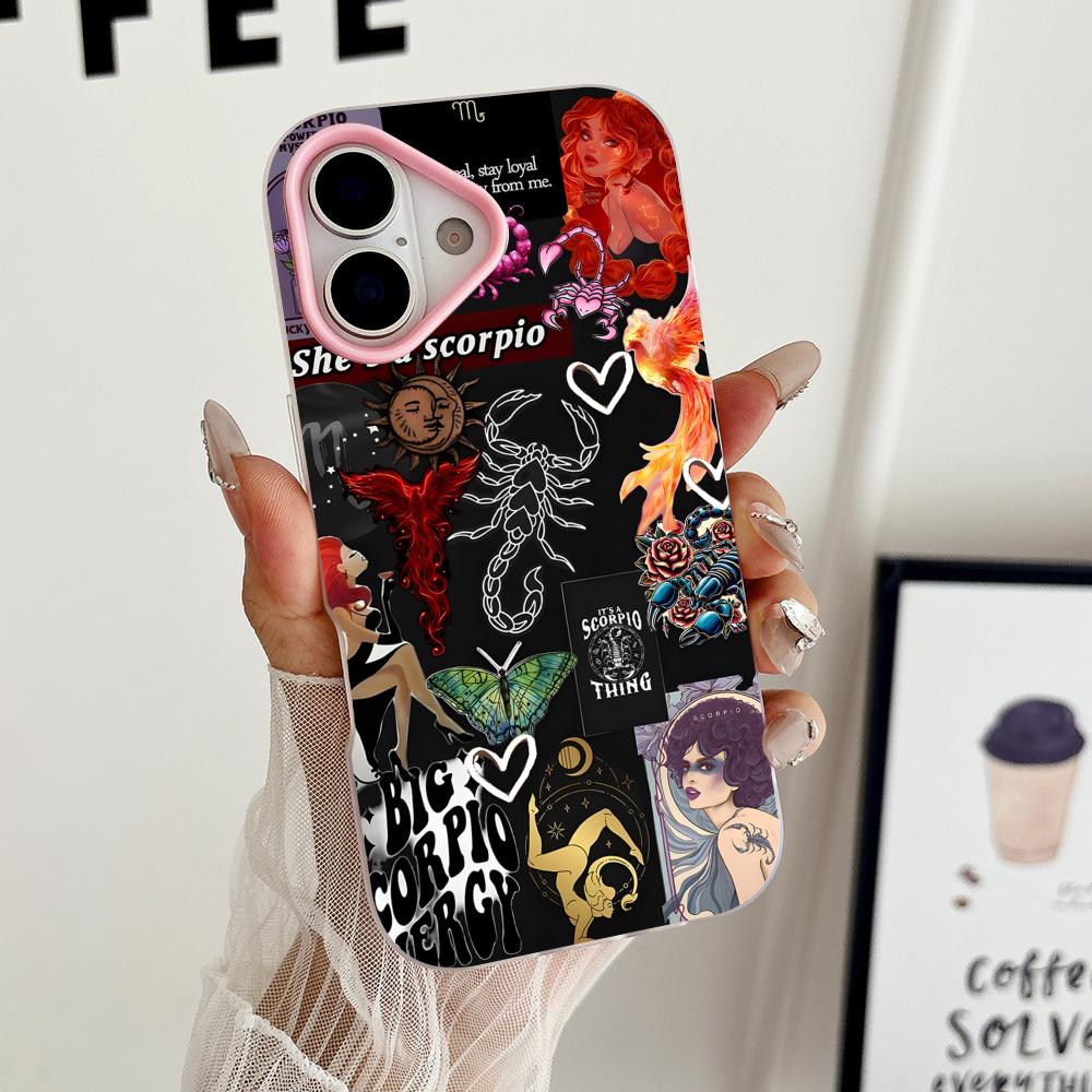 Zodiac Sign Scorpio Phone Case for iPhone 17 16 15 14 13 12 11 Air Pro Max Plus Jelly Double Layer Pink Cover