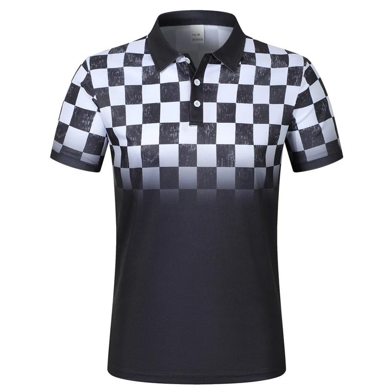 Summer Men's Casual Polo Shirt Short Sleeve Lapel Button Tshirt for Men Casual Streetwear Lightweight Jogging Tops Grid Printing