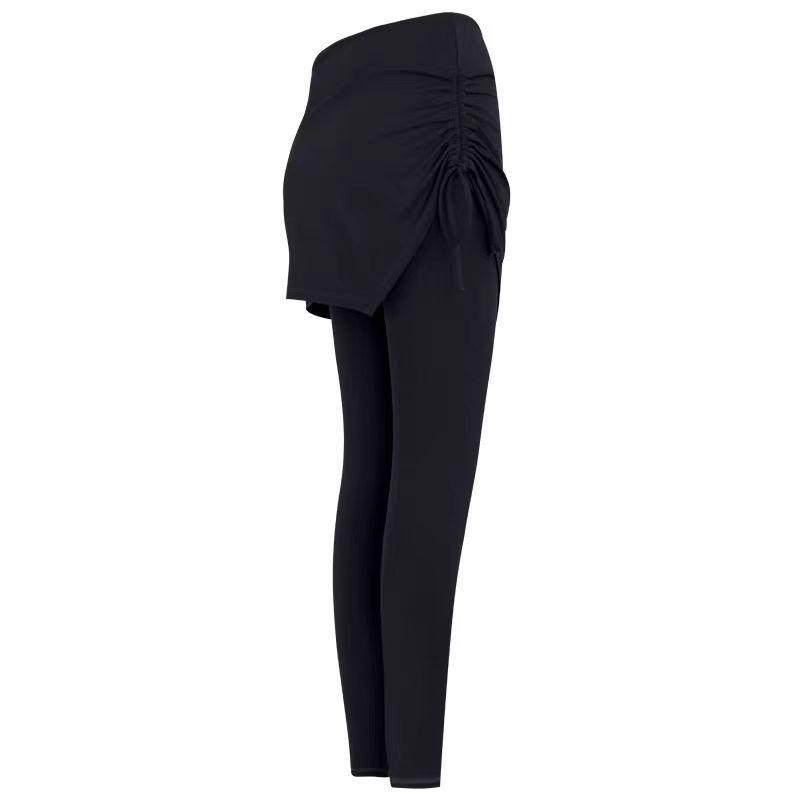 

Жіночі розкльошені йога-штани з високою талією: Стрункий, Прикриває сідниці, Імітація двох предметів, Ідеально для тренувань, бігу та спорту восени/взимку. Medium чорний