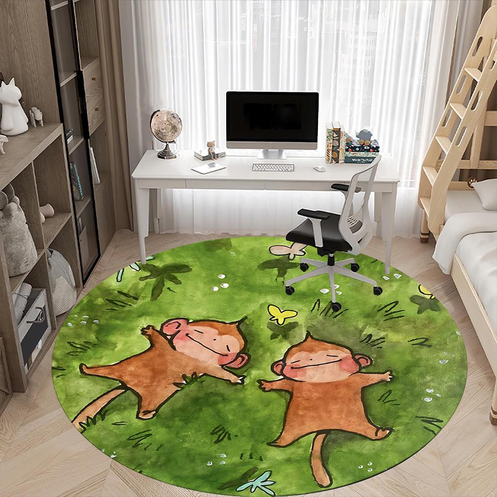 1PC Monkey Grass Office Round Area Rug,  Mat Suitable ForOffice, Under Office Chairs Bedroom Living Room Home Decor, Room Deco