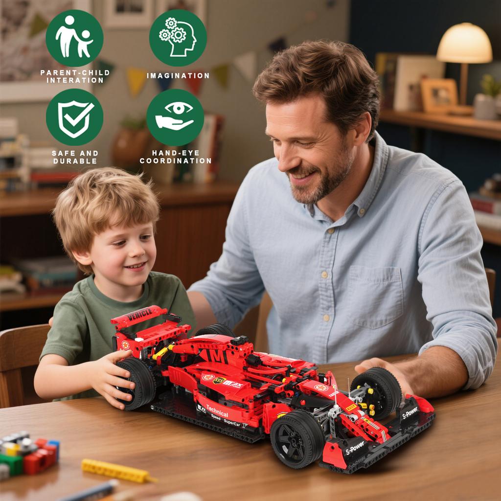Non-Toxic Technical Red Racing Car Building Block Model Expert Speed Sports Vehicle Assembly Bricks Toys Kids Birthday Gifts