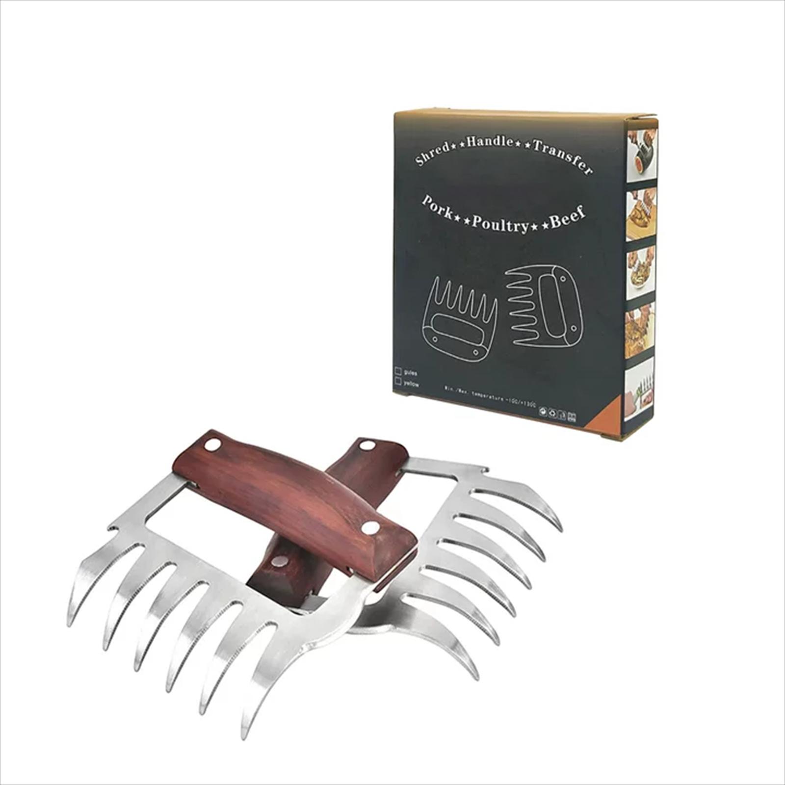 

Meat Handler Shredder Claws Set Of 2 - Wood Stainless Steel BBQ Pulled Pork For Shredding Handing Carving Food One Size