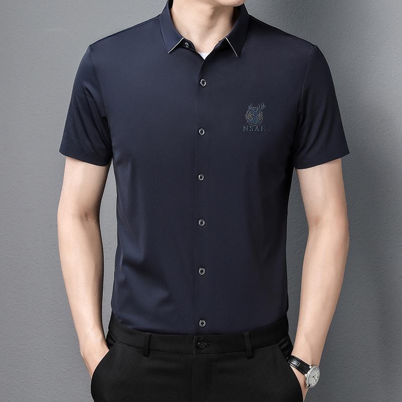 Новая летняя мужская однотонная рубашка с принтом — фото 3