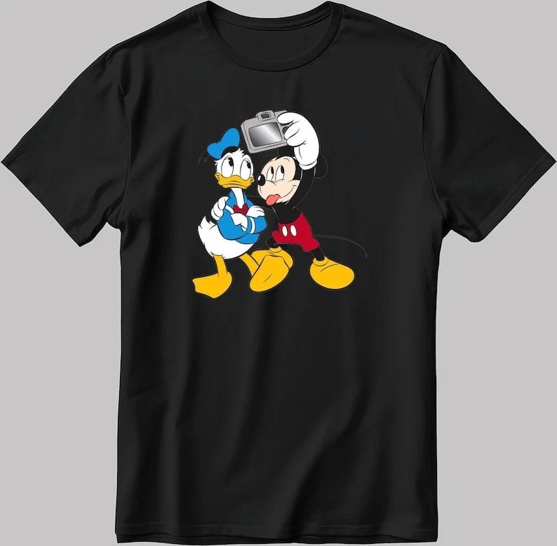 Mickey And Donald Black T Shirt With Unisex Style Best Gift S