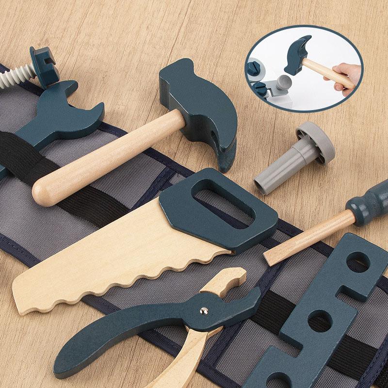 Kids Pretend Play Toy Tool Role Playing Educational Toys 3-6 Year Old Boys Wooden Simulation Children's Repairman Waist Bag Set