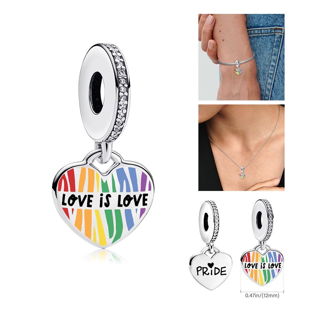Copper Rainbow Pride Month Charm Pendant Heart Bead Unlimited Fit Original Bracelet For Women Jewelry Gift