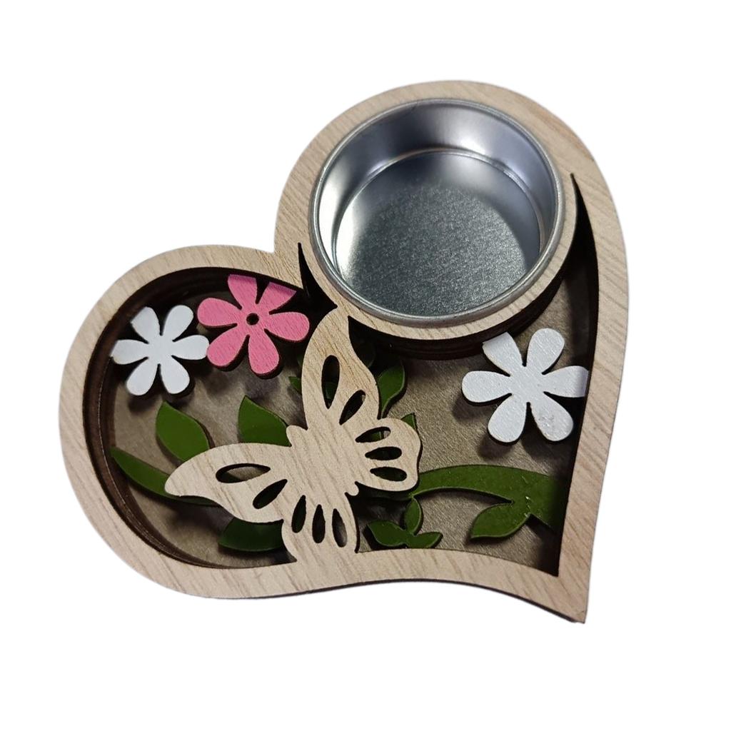 Candle Holder Handmade Wooden Tealight Holder With Flower And Butterfly Heart Designing For Festive Decorations