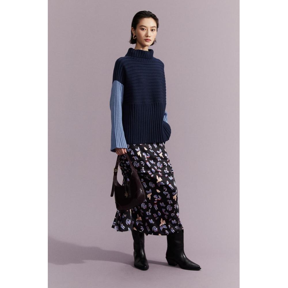 

Свитер с высоким воротником в рубчик HM темно-синий, пыльно-синий