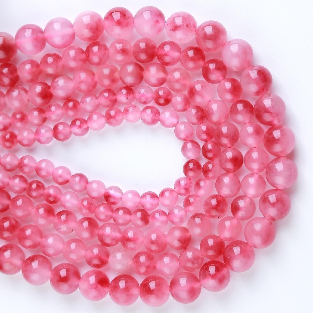 Rose Red Chalcedony Floating Jades Natural Stone 15" Smooth Loose Spacer Beads 4/6/8/10/12mm for Jewelry Making DIY Bracelets Charms Accessories