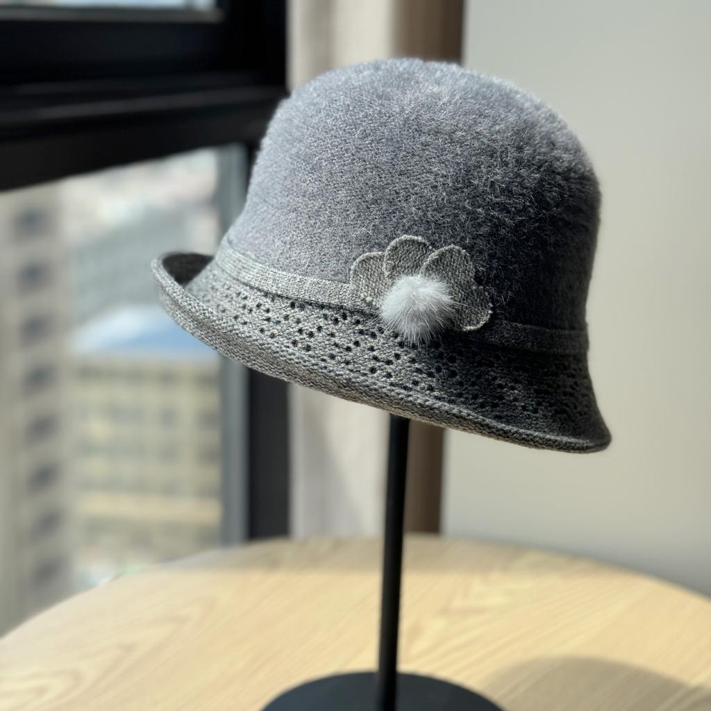 Autumn and Winter Woolen Women's Fisherman's Hat Korean Style Mother's Hat Plus Velvet Thick Warm Cotton Basin Hat for Middle Aged and Elderly People