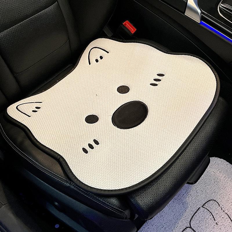 Breathable Linen Cartoon Dog Car Seat Cushion Universal Fit Front Seat Cover Comfortable Protector for Small Cars