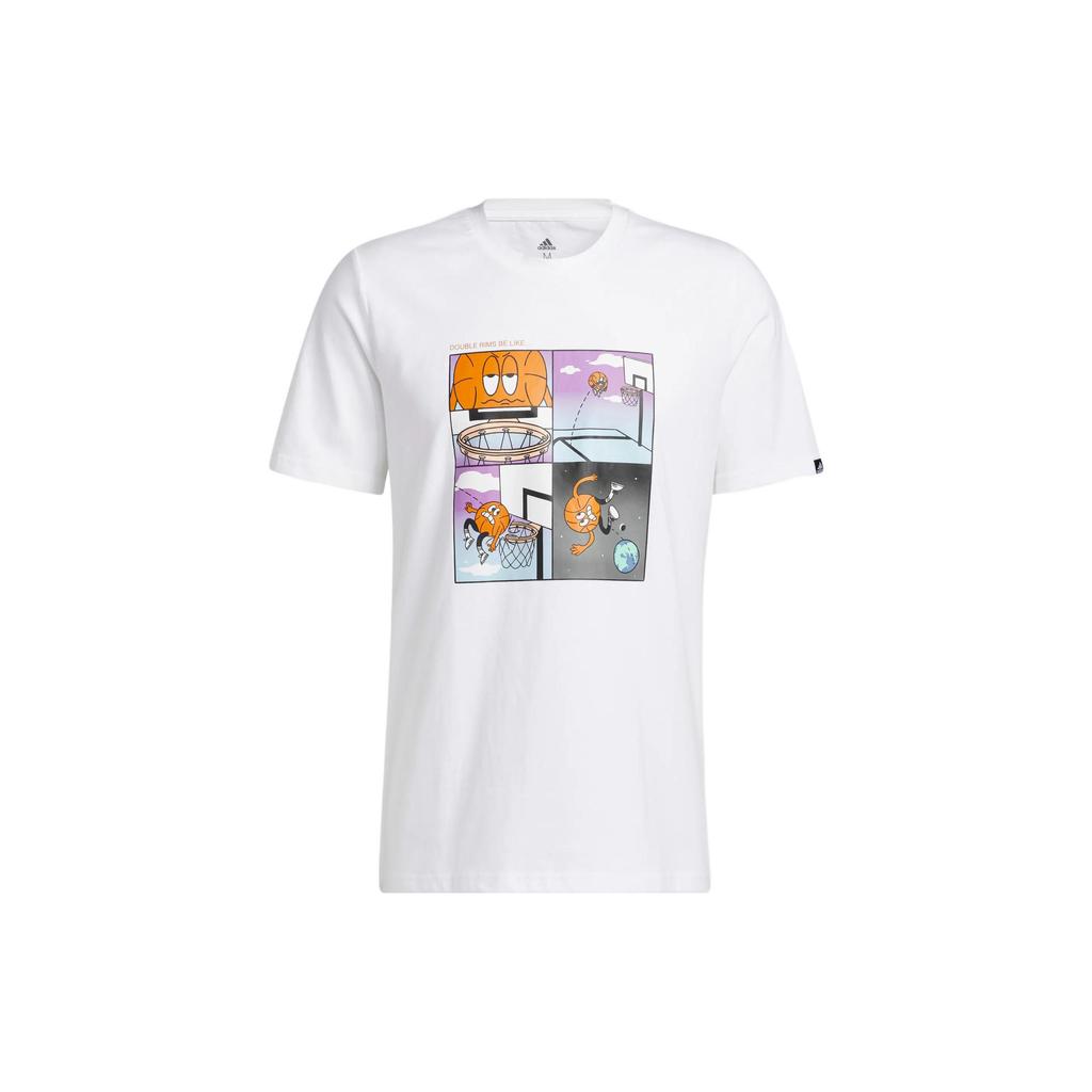 Adidas Cartoon Basketball Print Round Neck Short Sleeve T-Shirt Men Tops White HL0082