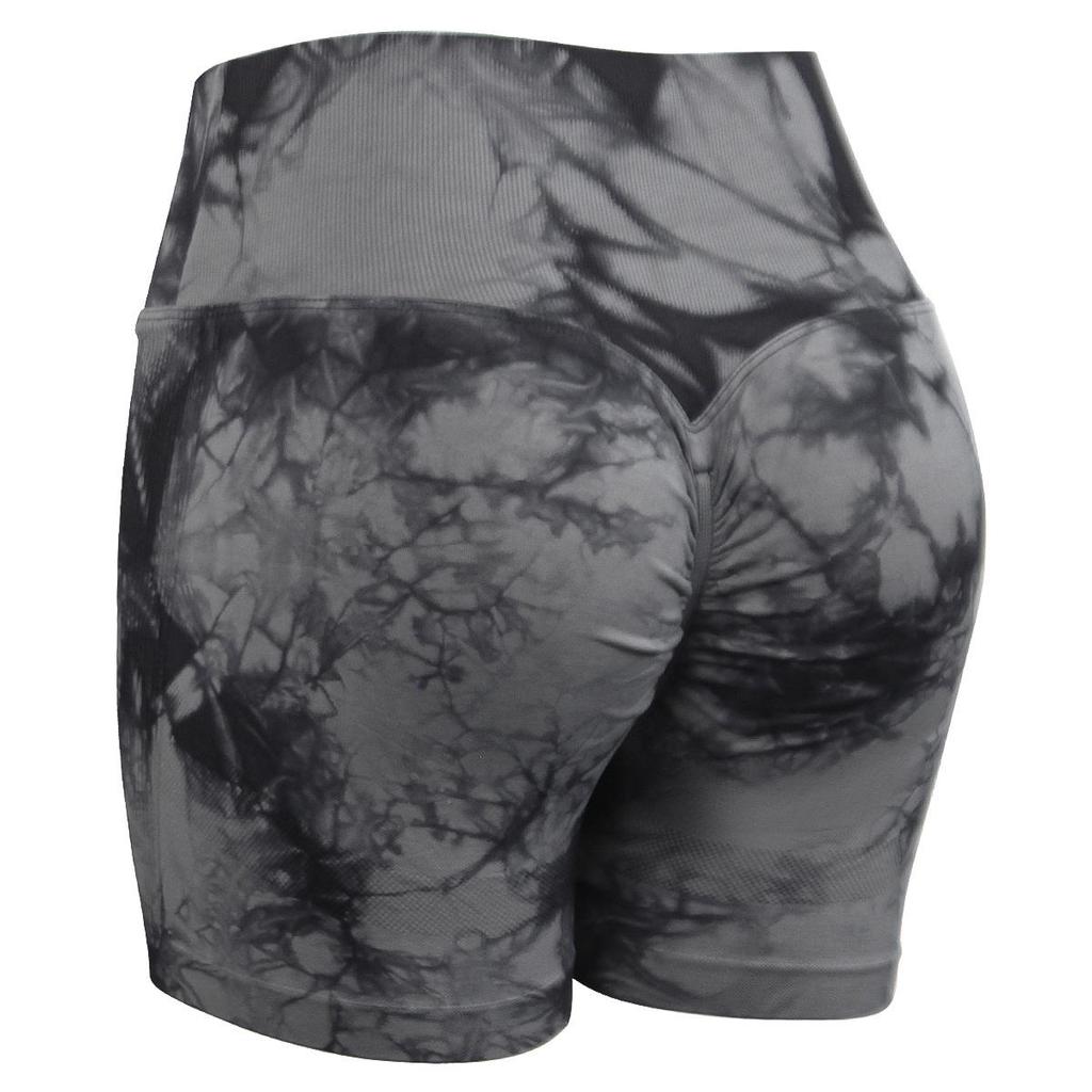 European & American Tie-dye V-Waist Yoga Shorts for Women - Hip-lifting, Three-point Design