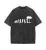 2025 Summer 100% Cotton Washed Old Craft Oversized T Shirt Big Size O-neck Oversized Men T Shirt Human Evolution Print