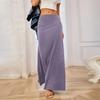 Jupe longue élastique taille haute pour femme, coupe trapèze, couleur unie