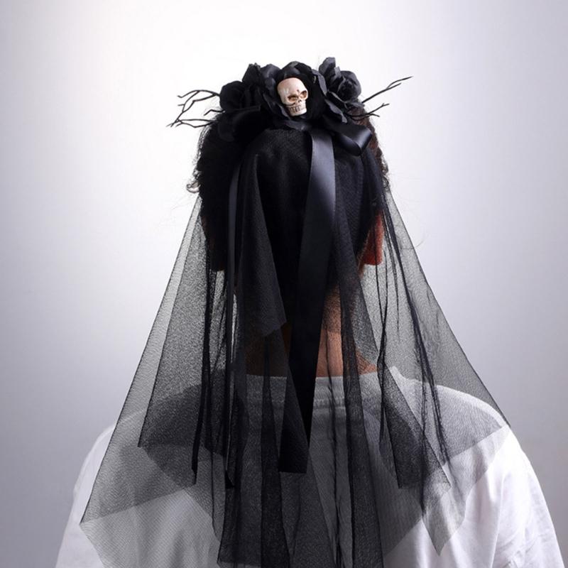 Women’s Halloween Witch Veil Gothic Style Ribbon Costume Headdress For Theme Parties And Cosplay