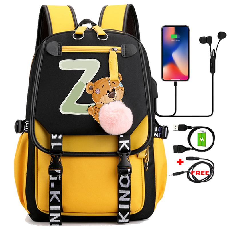 Leinwand Druck 26 Englisch Buchstaben Student Schule Tasche Rucksack Outdoor Teenager Mädchen Büchertasche Laptop Reise Rucksack