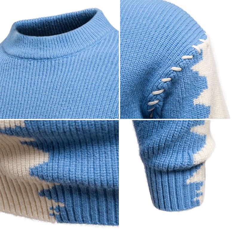 2025 Men's Color Block Knit Sweater: Trendy Loose Korean Style Autumn/Winter Base Layer