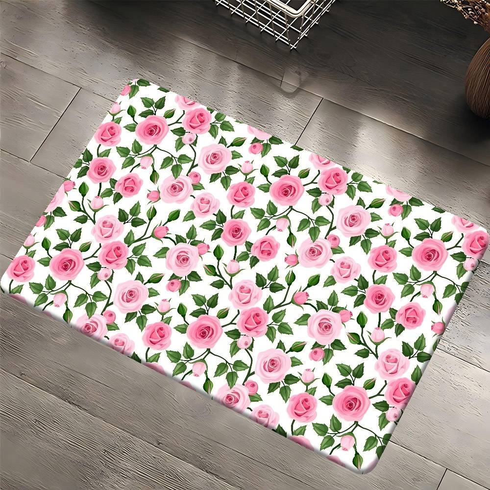 

Rani Pink Flower Pattern Floor Mat Rectangle Anti-slip Home Soft Badmat Front Door Indoor Outdoor Mat Hotel Decor Mat 40x60 cm