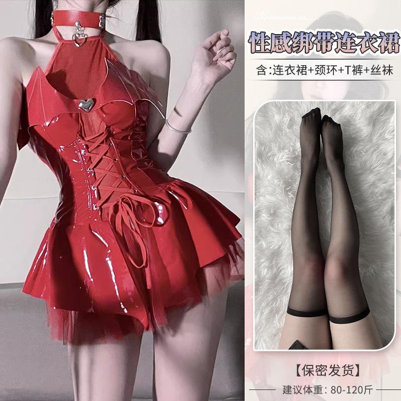 Sexy Lingerie Pure Desire Pu Suit Sexy Cosplay Free of Tight Patent Leather Demon Temptation Off Uniform Woman