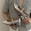 French Silver Mary Jane Shoes Women's Shoes 2025 New Spring and Summer Temperament Thick Heel Square Head Light Mouth One Word with Single