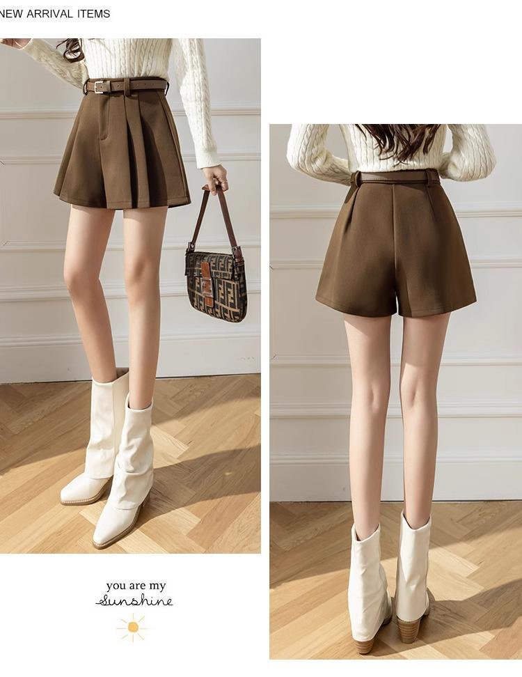 2024 Slimming Women's High Waist A-Line Woolen Pleated Skirt Pants for Winter