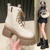 Fashion Small and Taller Women 2025 New Explosive Platform Autumn and Winter Retro Lace-up Booties High-top British Style