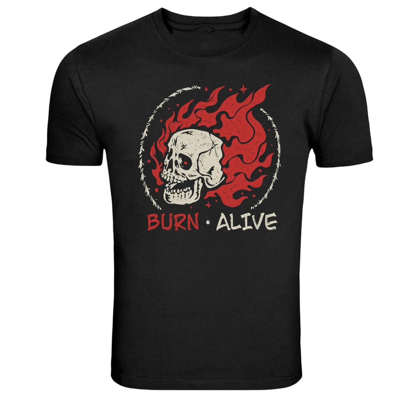 Burn Alive Flaming Skull Dark Gothic Graphic T-Shirt 2XL