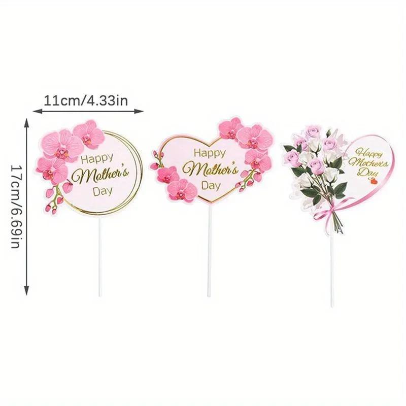 10pcs Mother's Day Cake Card Insertion Cake Decoration Ribbon Bouquet Flowers Romantic Creative Baking Festival Surprise