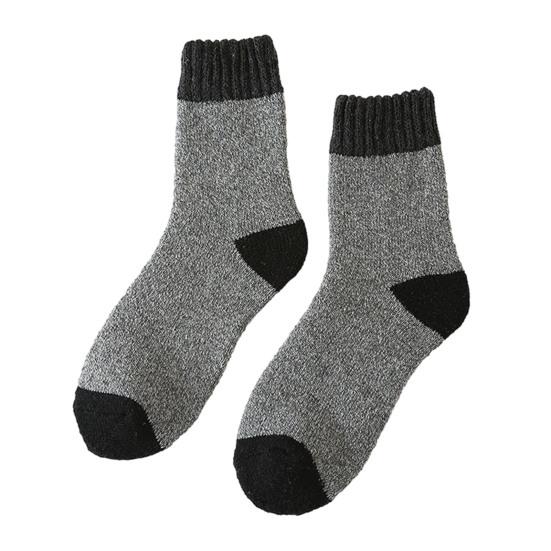 Men Thickened Wool Socks Color-Block Winter Ribbed Terry Socks Breathable Warm Casual Crew Socks for Daily Errands Workout Outdoor Sports