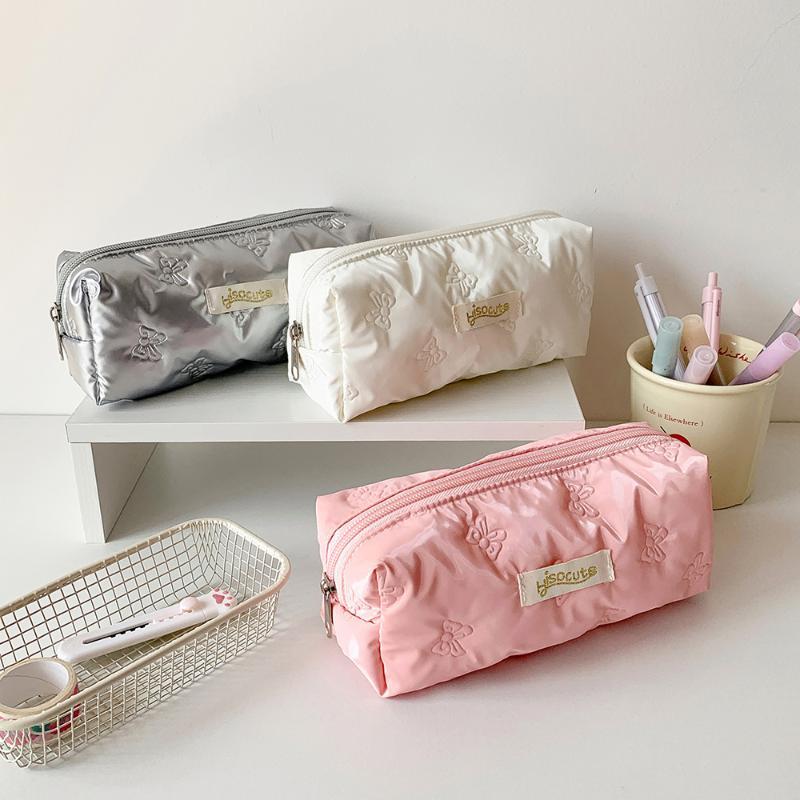 1Pc Creative Pink Bow Pencil Case Large Capacity Storage Pencil Bags Multi-Functional Stationery Organizer Bag