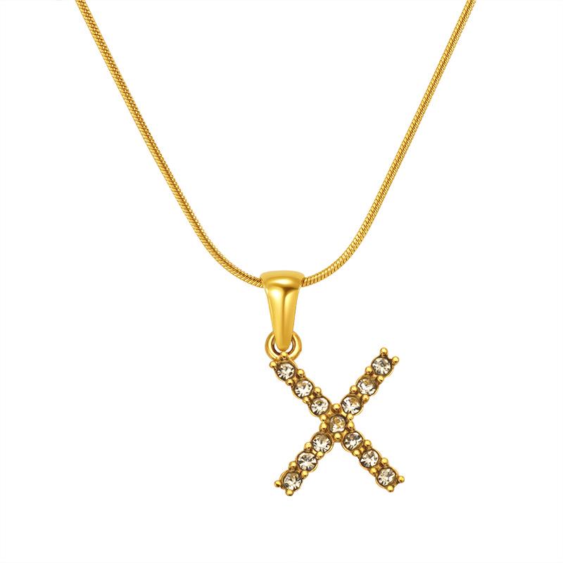 European & American Stainless Steel Diamond Alphabet Pendant Clavicle Chain Necklace for Women