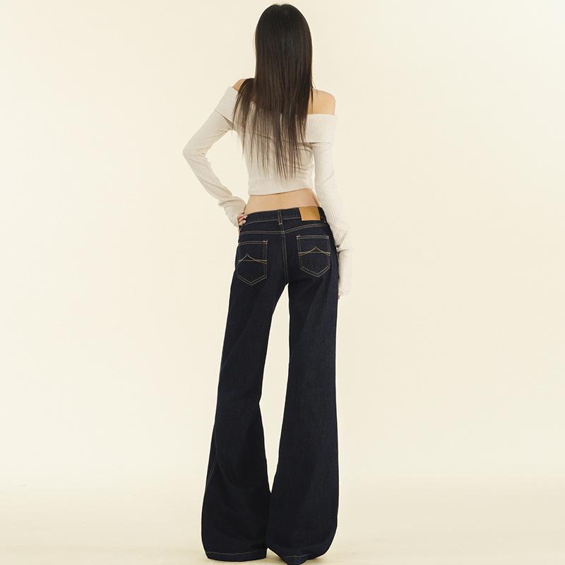 Women's Original Blue Micro-Flare Low-Rise Jeans, Autumn/Winter 2024: Trendy Slimming Wide-Leg Style