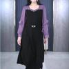 Elegant French Chiffon Plus Size Slimming Long Sleeve Dress for 30-Year-Old Moms - Spring/Summer Collection