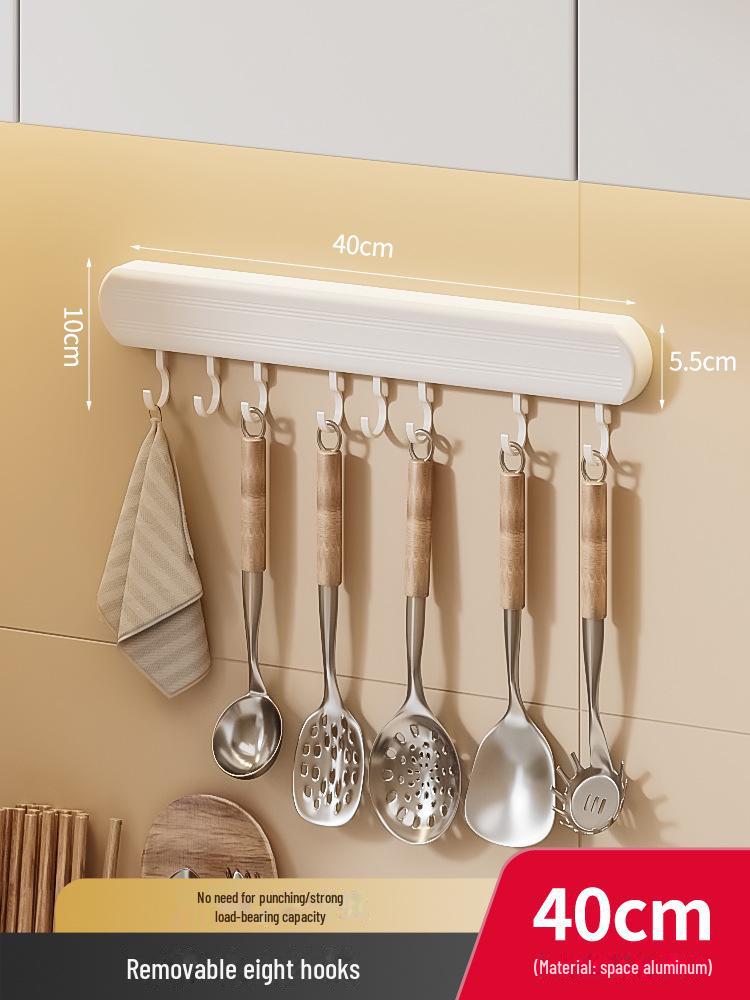 

Настенная кухонная стойка в кремовом стиле: Многофункциональное белое хранилище без перфорации для приправ и специй