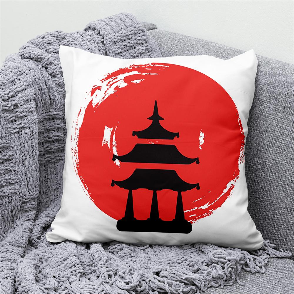 Lucky Cat Japanese Style Sofa Bed Decorative Pillow Cover Home Decor Mount Fuji  Art Cushion