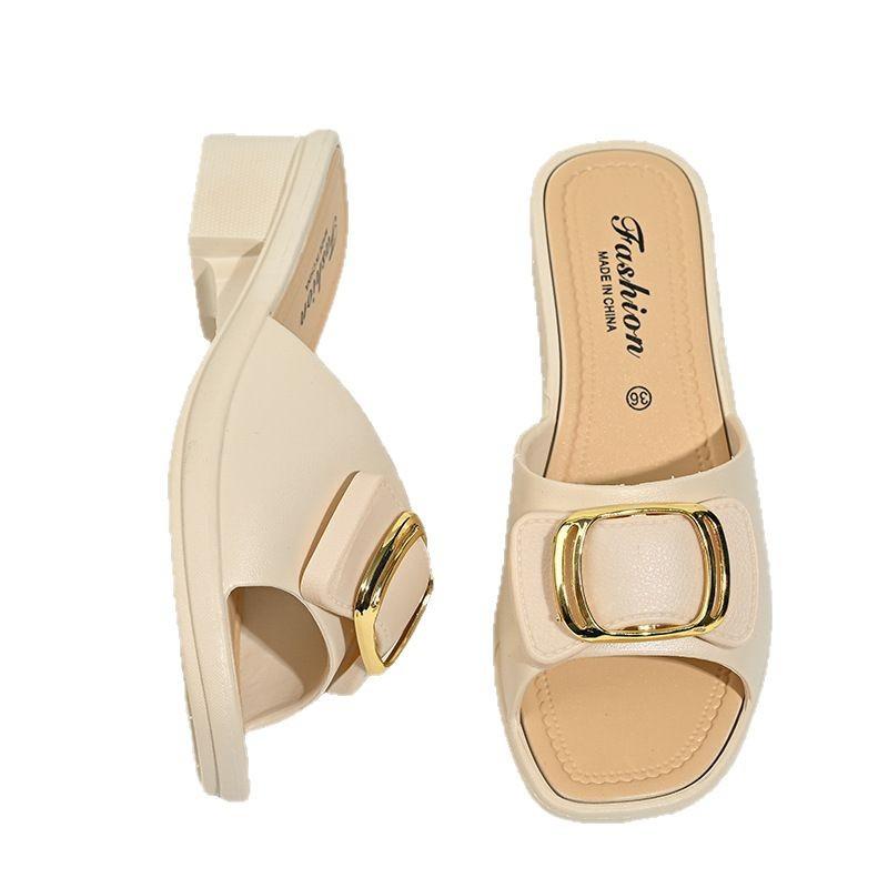 Women's New Versatile Fashion Summer Outer Wear Cool Slippers Non-slip Wear-resistant Thick Bottom One-word Slippers Women