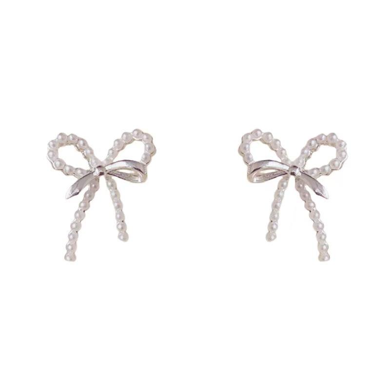French High-End Pearl Bow Earrings - Niche Design