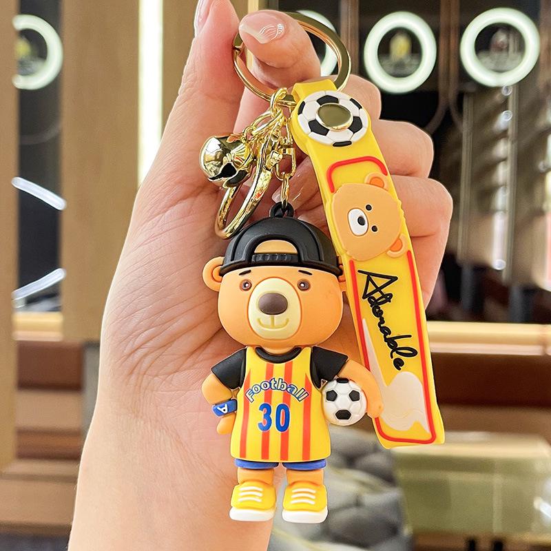 Trendy 3D Cartoon Football Bear Keychain Pendant for Backpack or Car