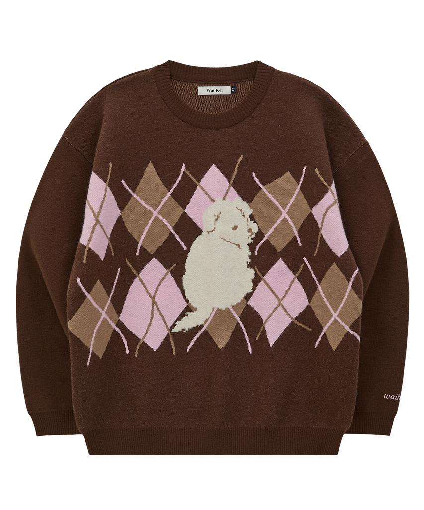 WAIKEI Maltese Argyle Crewneck Knit Brown