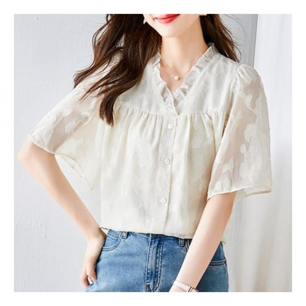NaVaVa Flower Lace V Neck Short sleeVe Blouse Nb2262