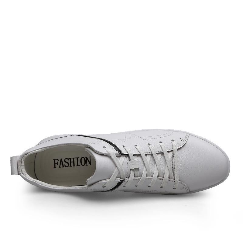 Men's Plus Size White College Style Skate Shoes, Soft Cowhide Casual Trendy Sneakers
