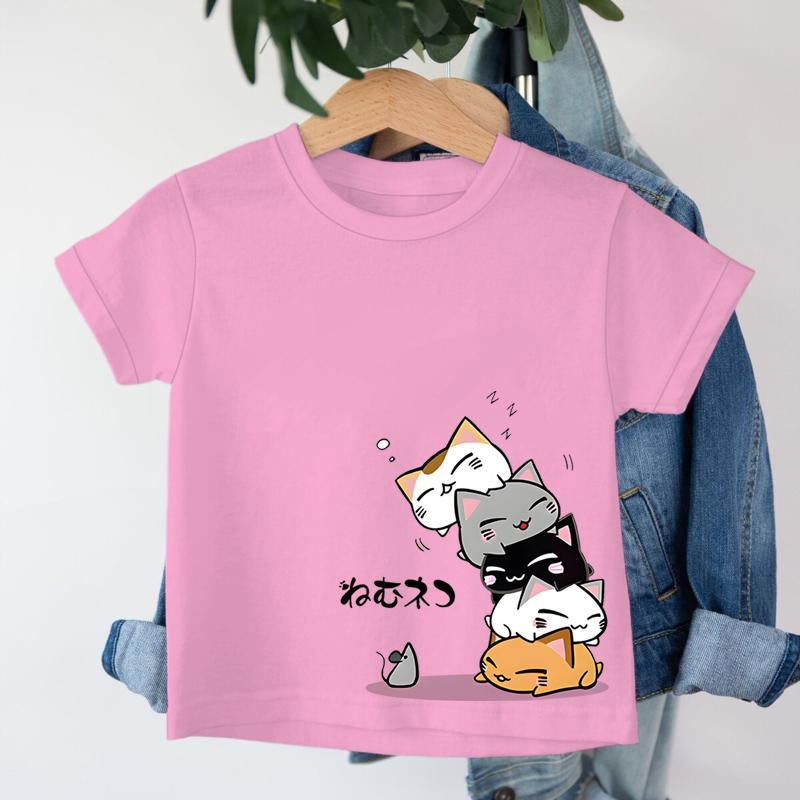 Cute Cat Harajuku Fashion Tshirts for Girl Boy Animal Cat Cartoon Kawaii Tee Top Cat Lover Gift Kids Short Sleeve Cotton Tee