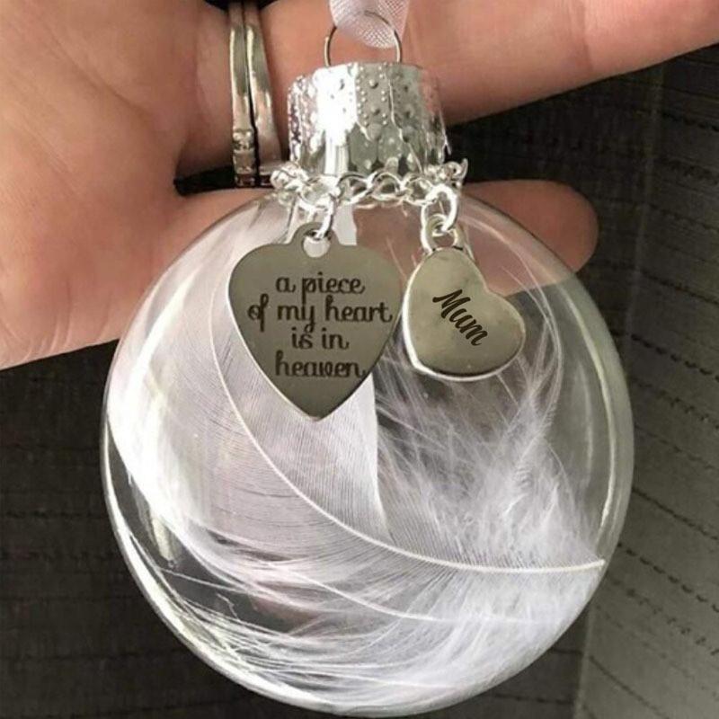 A Piece Exquisite Of My Heart Is In Heaven Feather Heart Ornament Ball For Family Celebrations