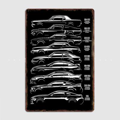 Mustang History Silhouette Retro Generation Models Metal Poster Sign Bar Garage Club Custom Wall Decor Tin Room Decor Home Decor