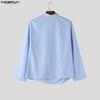 INCERUN Men Wrap Neck Long Sleeve Button Up Striped Print Casual Shirts
