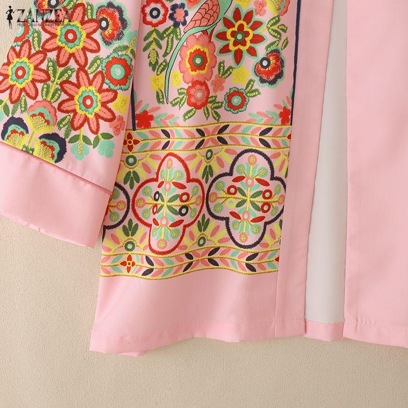 ZANZEA Women Casual Floral Print Loose Long Sleeve Cardigan Blouse