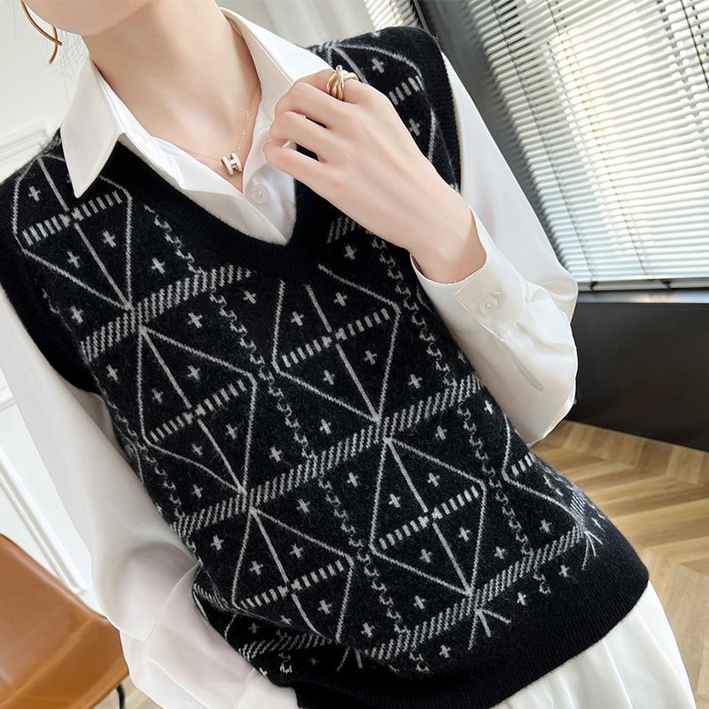 Women's Cashmere Vest Qinghe Cashmere 30% Cashmere 70% Wool Autumn and Winter Cashmere Vest Soft and Warm