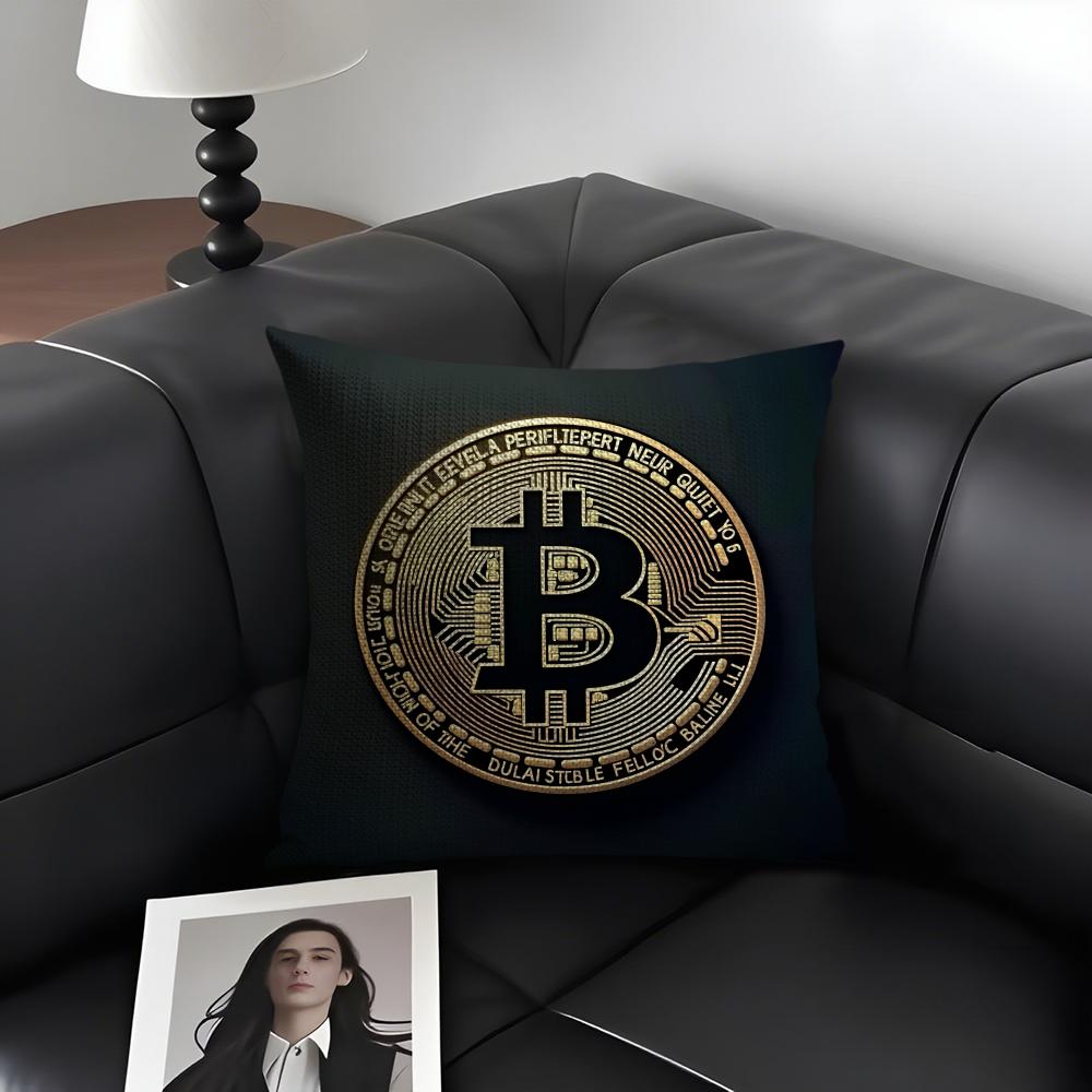 Bitcoin Fashion Cushion Cover Natural Linen Organic Fabric DoubleSided Printing Sofa Home Decor Gift Pillow Case