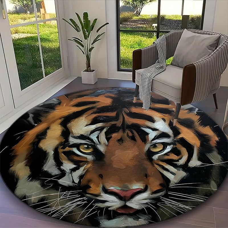 1pc tiger Printed Chair Rug for Home Office Use, Living Room Kitchen Game Room Round Carpet